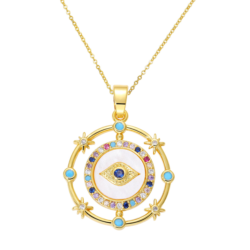 Iced Out Evil Eye Hamsa Hand of Fatima Necklace — Copper Alloy