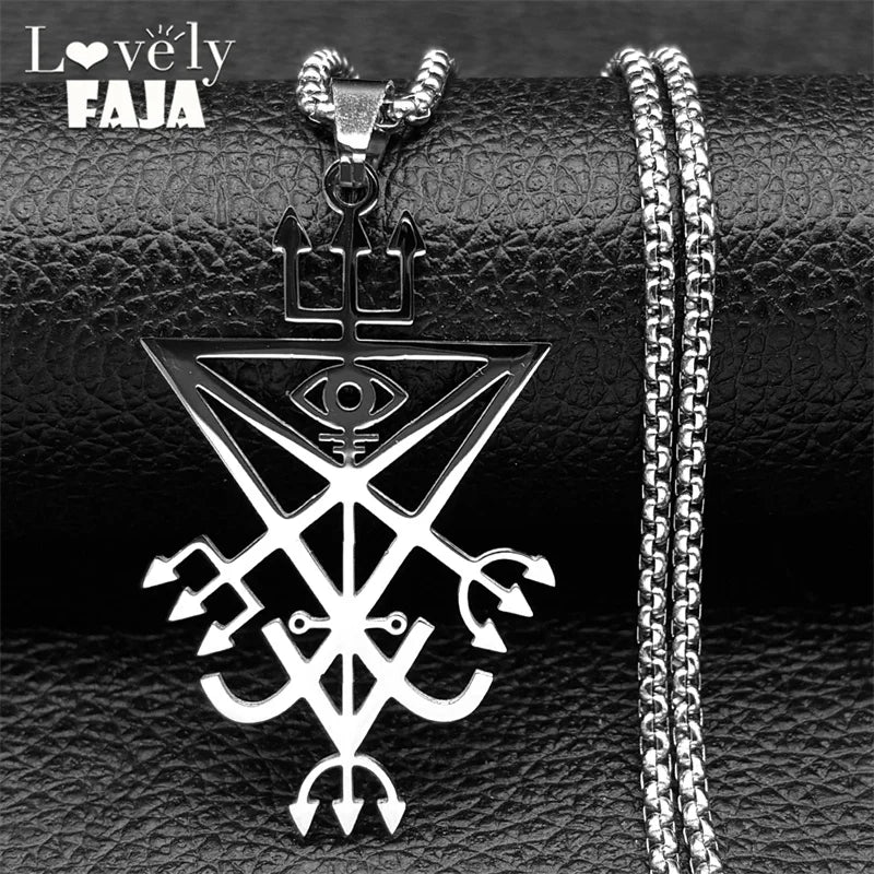 Sigil Lucifer Silver Long Necklace — Stainless Steel