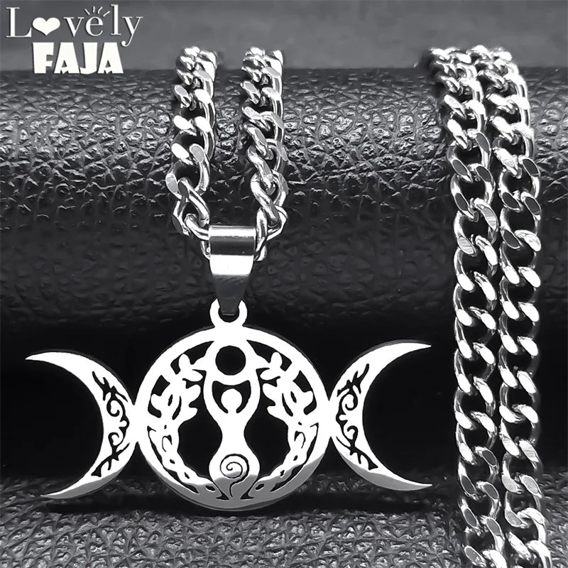 Wicca Triple Moon Pendant — Silver Stainless