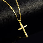 Women's 24K Gold (AU999) Stylish Cross Necklace | Gold-Inlaid Bead Cross, Hammered Space Texture with Rotatable