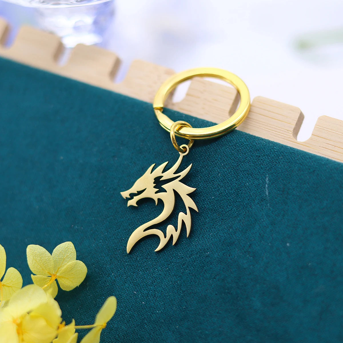 Gothic Flame Dragon Head Keychain — Stainless Steel