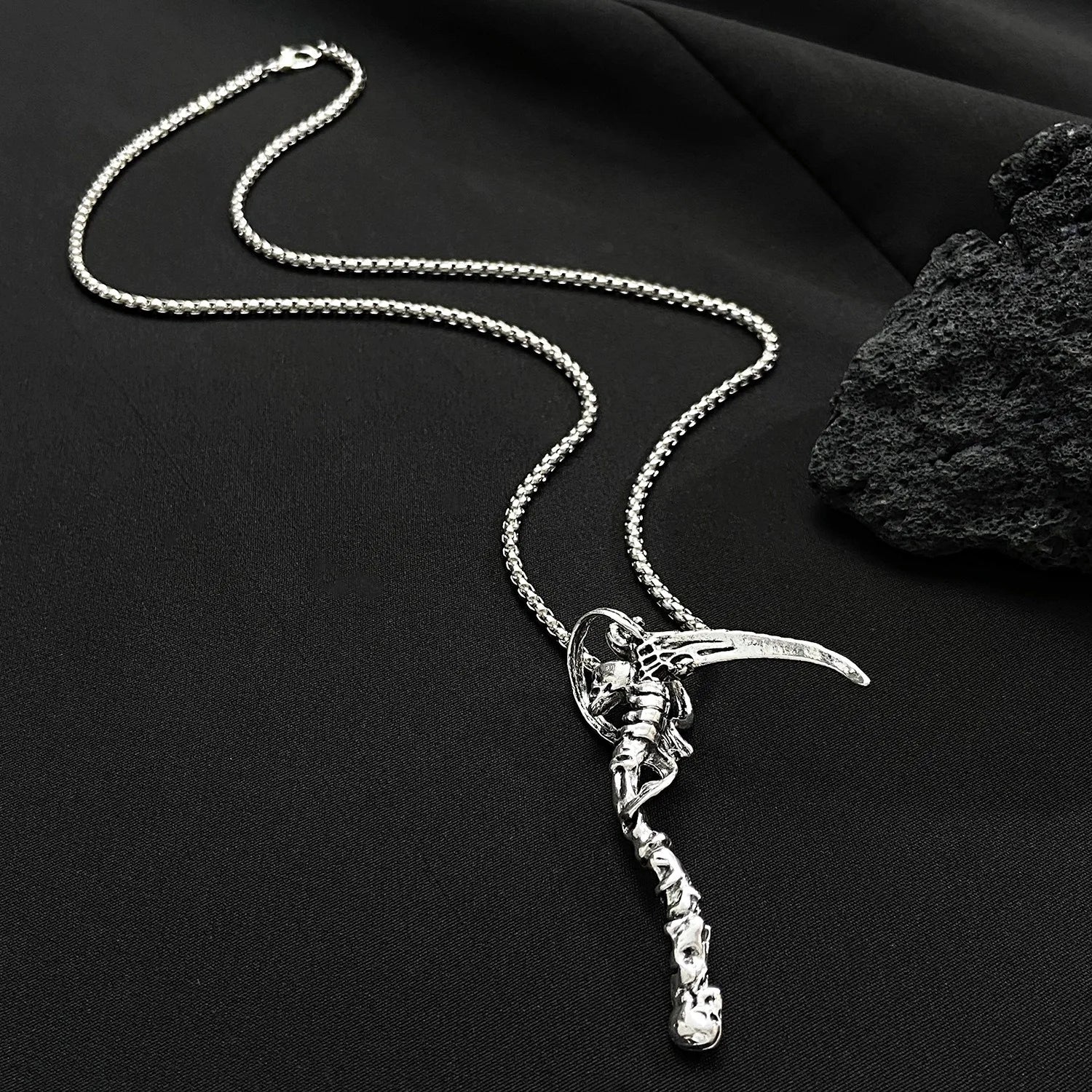 Gothic Death Scythe Pendant Skull Demon Ghost Pendant Necklace For Men Women Punk Motorcycle Rock Halloween Party Jewelry Gifts