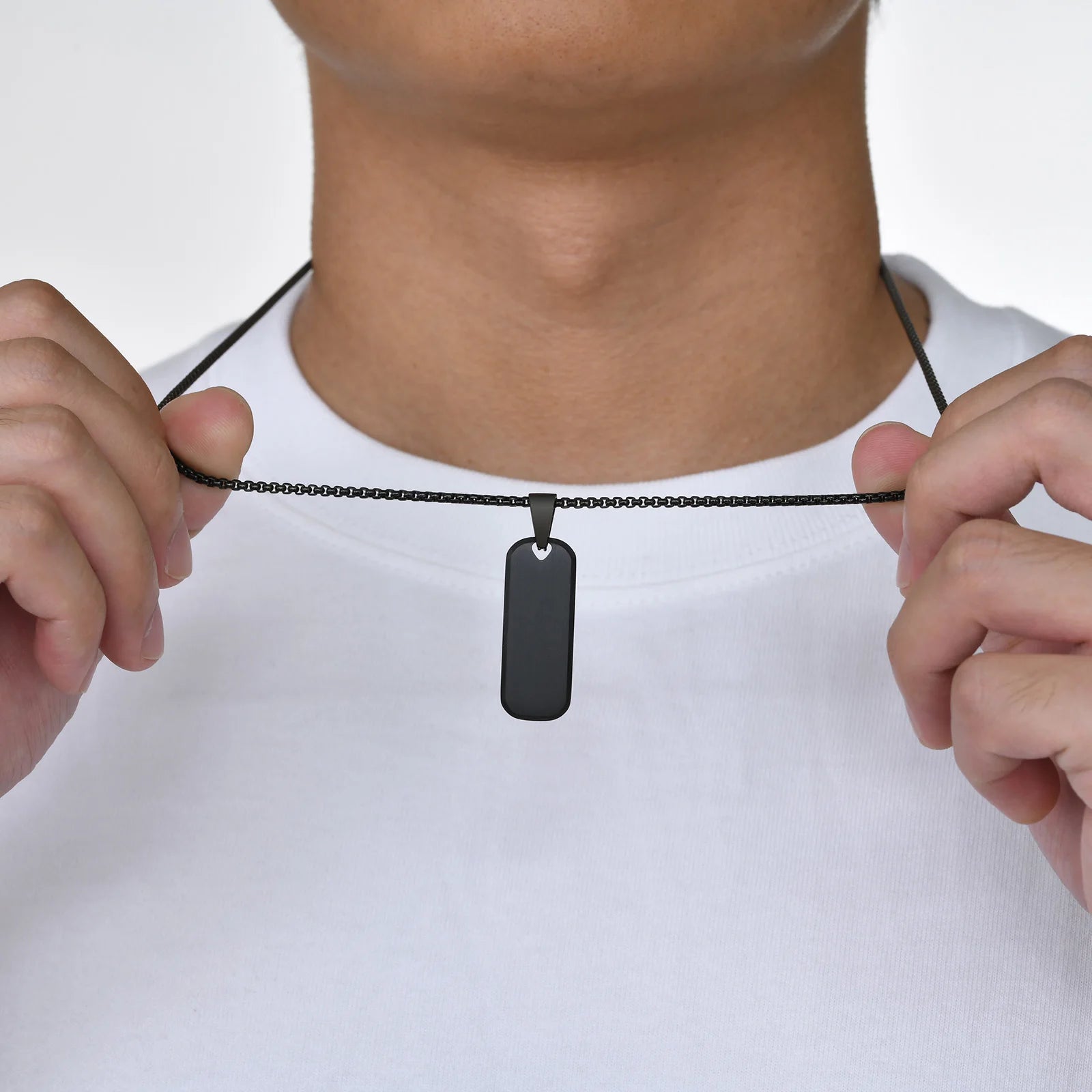 Rectangle Bar Box Chain Pendant — Stainless