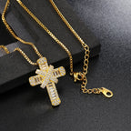 Cross Pendant Rope Box Chain Necklace Iced Out CZ