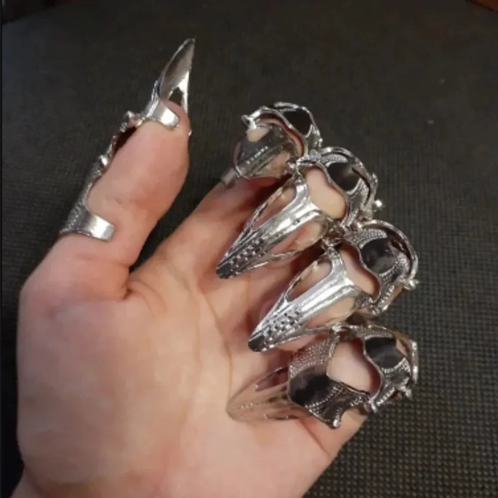 Retro Fashion Hip Hop Punk Ring Rock Scroll Joint Armor Knuckle Metal Full Finger Claw Ring Men and Women Creative Popular Ring