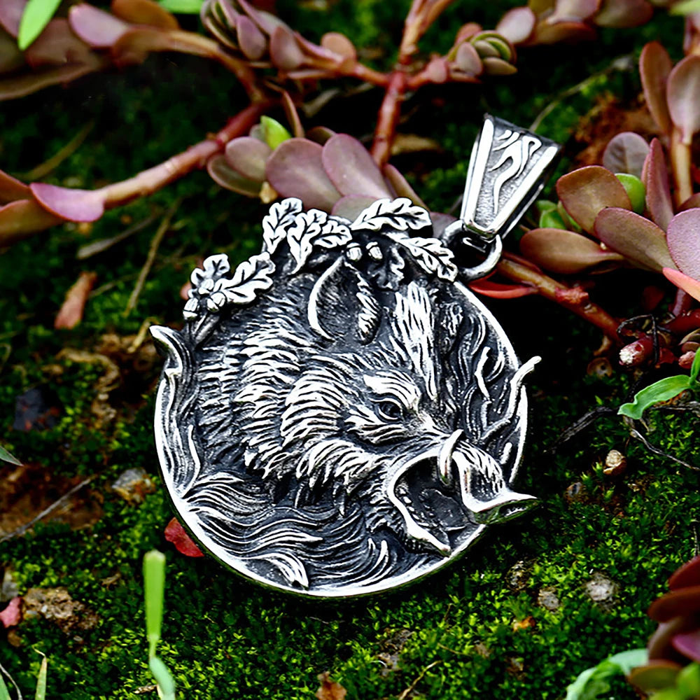 Men Vintage Viking Wolf Pendant Necklace Punk Street Rock Nordic Stainless Steel Odin Wolf Head Necklace Fashion Jewelry
