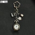 Original Hollow Heart Pocket Watch Chain keychain Design Steampunk Clock Vintage Necklace Pendant Jewelry Watch Men