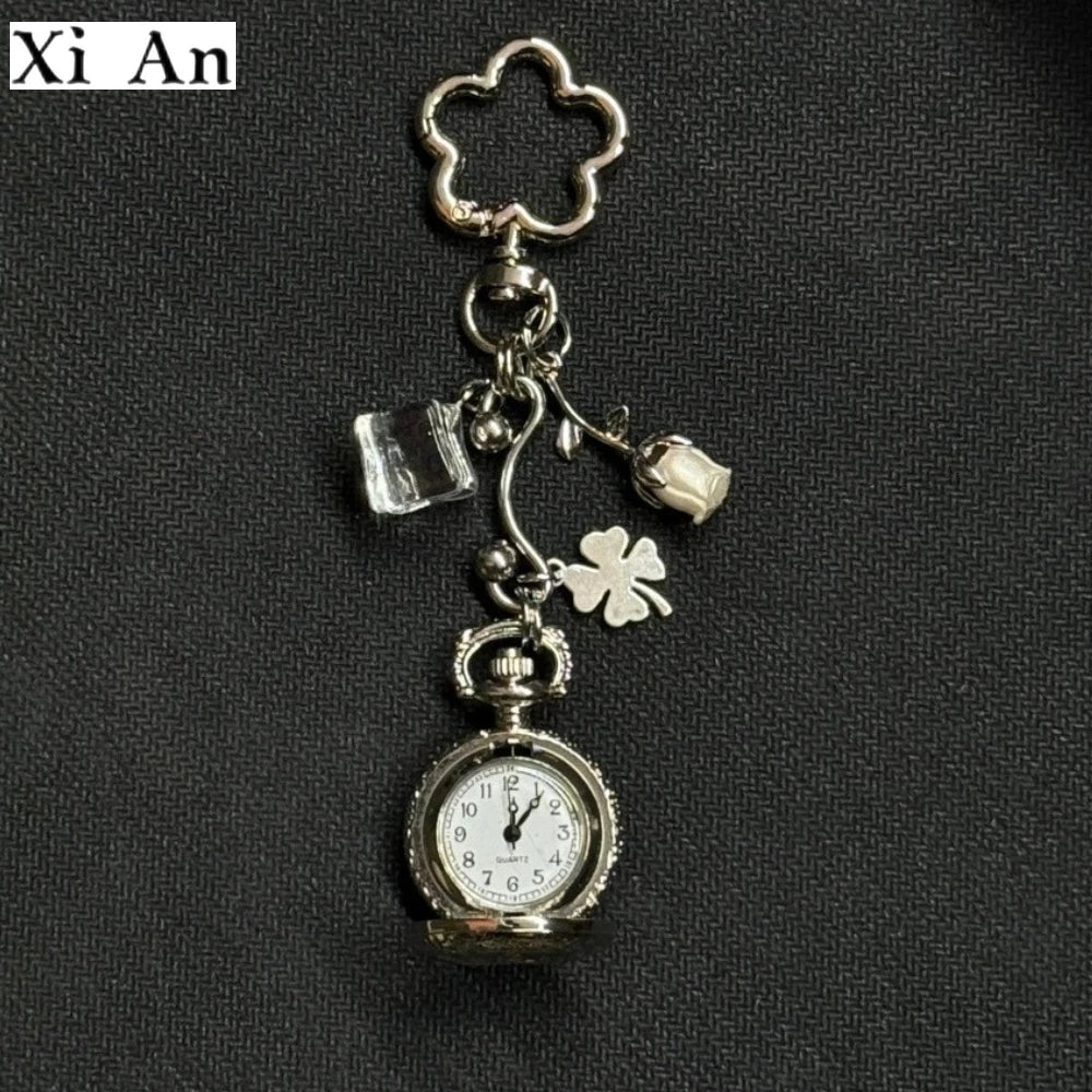 Original Hollow Heart Pocket Watch Chain keychain Design Steampunk Clock Vintage Necklace Pendant Jewelry Watch Men