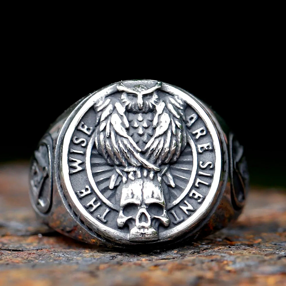 2023 New Gothic viking Freemasonry and raven skull Ring For Men Women Stainless Steel Male Anel Gift free shipping