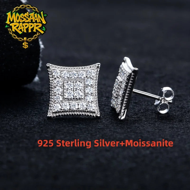 Iced Out Square Stud Earrings — 925 Silver
