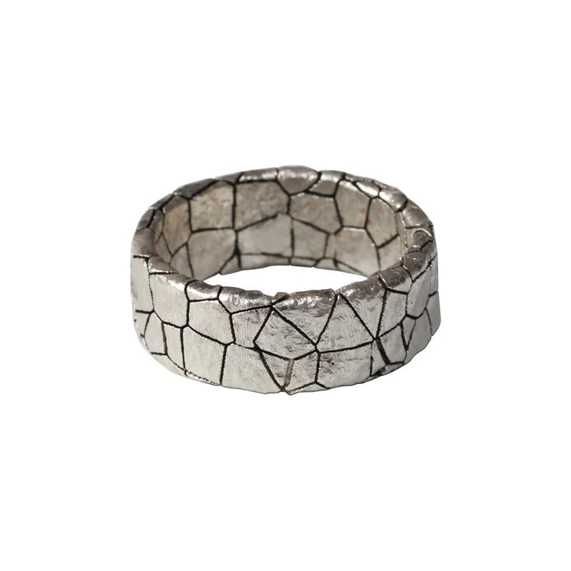 Trendy Cracked Stone Pattern Ring For Men Jewelry Popular 925 Silver Ring Retro Male Party Accessories