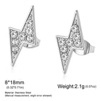 Iced Out Lightning Bolt Stud Earrings — Stainless Steel
