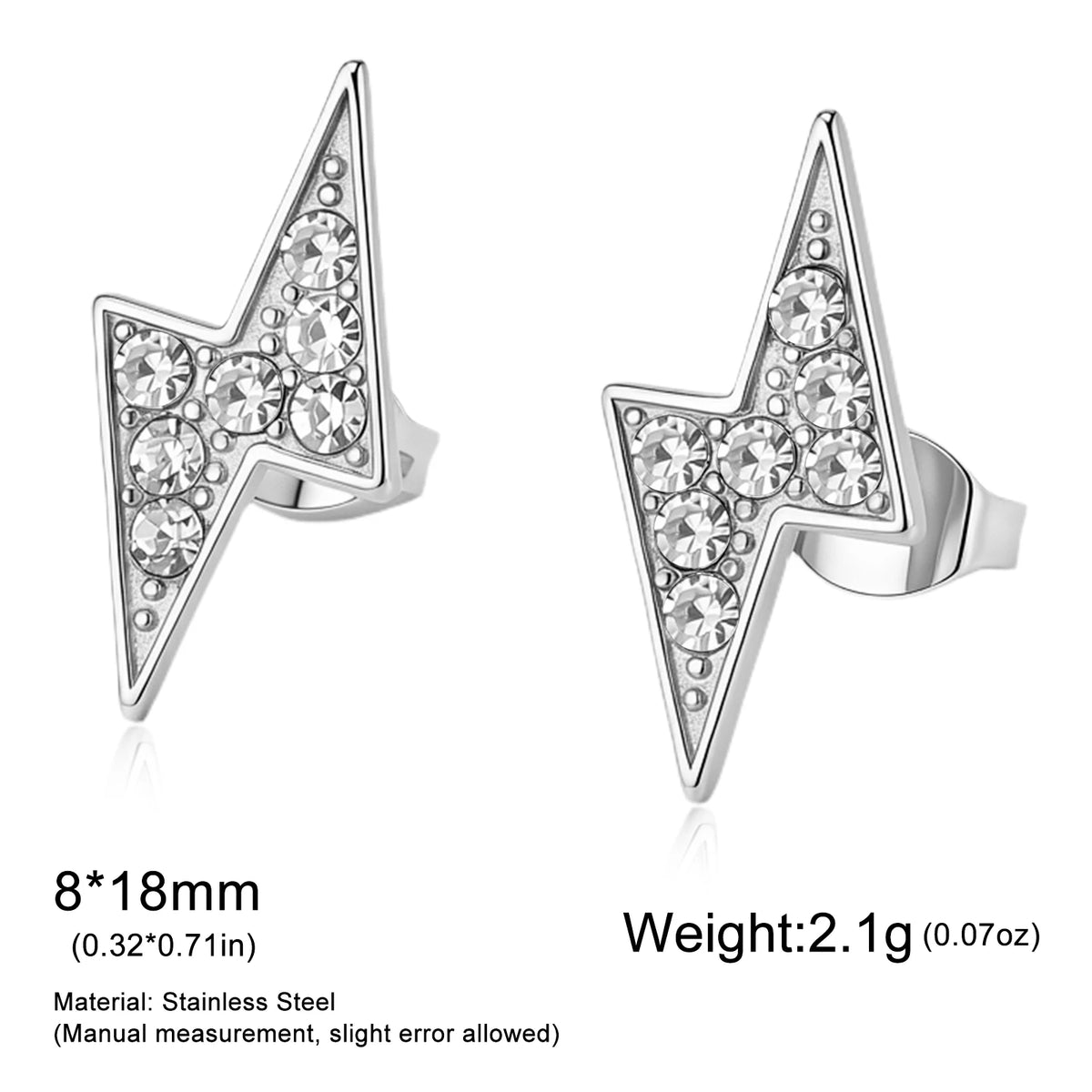 Iced Out Lightning Bolt Stud Earrings — Stainless Steel