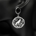Tree Of Life Steel Earrings Gothic Crow Bird Dangle