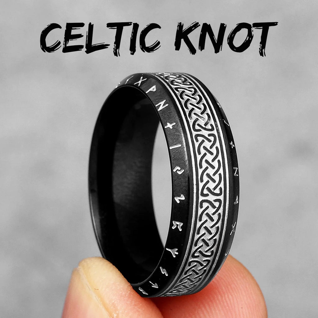 Vintage Nordic Viking Runes Celtic Knot Series Stainless Steel Womens Mens Rings Punk Biker Jewelry Creativity Gift