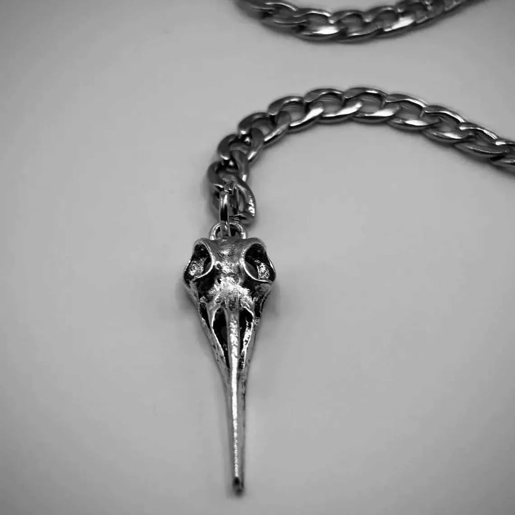 Crow skull necklace,Gothic jewelry,punk accessory,O-Ring,Cuban chain,rock,Vintage,mystery,witch,alternative,Choker for
