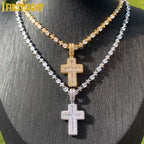 New Cross Pendant Tennis Star Link Chain Necklace for Men Women Iced Out Silver Color Cubic Zirconia Charm Hip Hop Jewelry