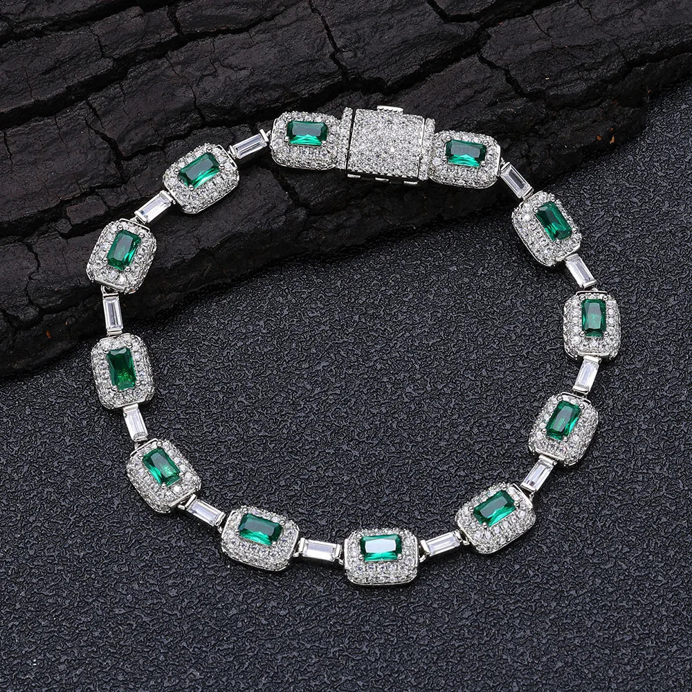 Tennis Chain Necklace Stainless Steel Green CZ