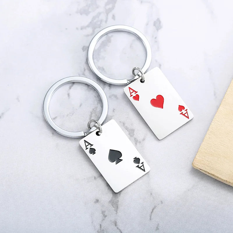 Lucky Spades Heart Ace Poker Card Keychain — Zinc Alloy