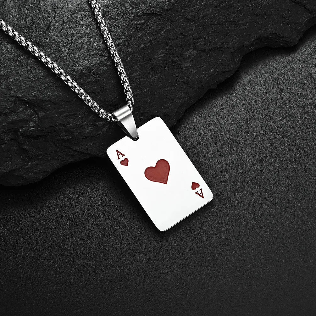 Poker Ace Steel Pendant 60CM Necklace