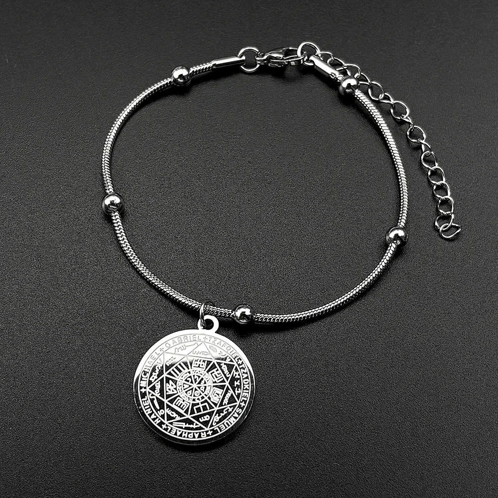 Seven Archangels Amulet Stainless Steel Bracelet for Women Men Seal of Salomon Talisman Christian Protection Hand Chain