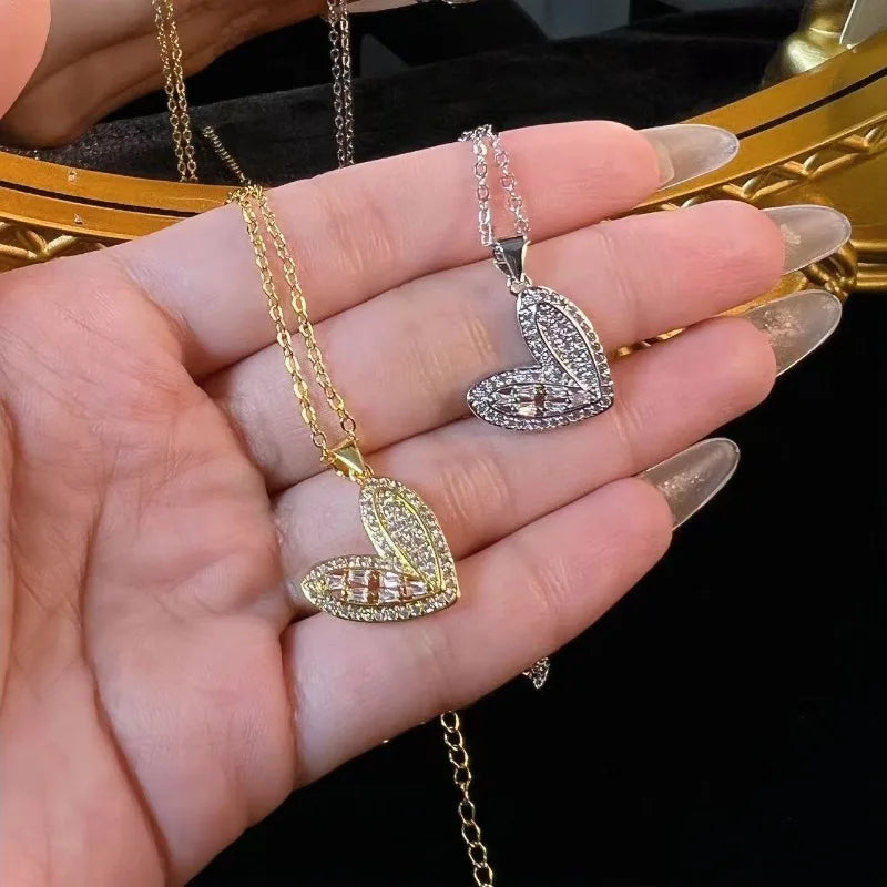Diamond Love Collarbone Necklace — Stainless