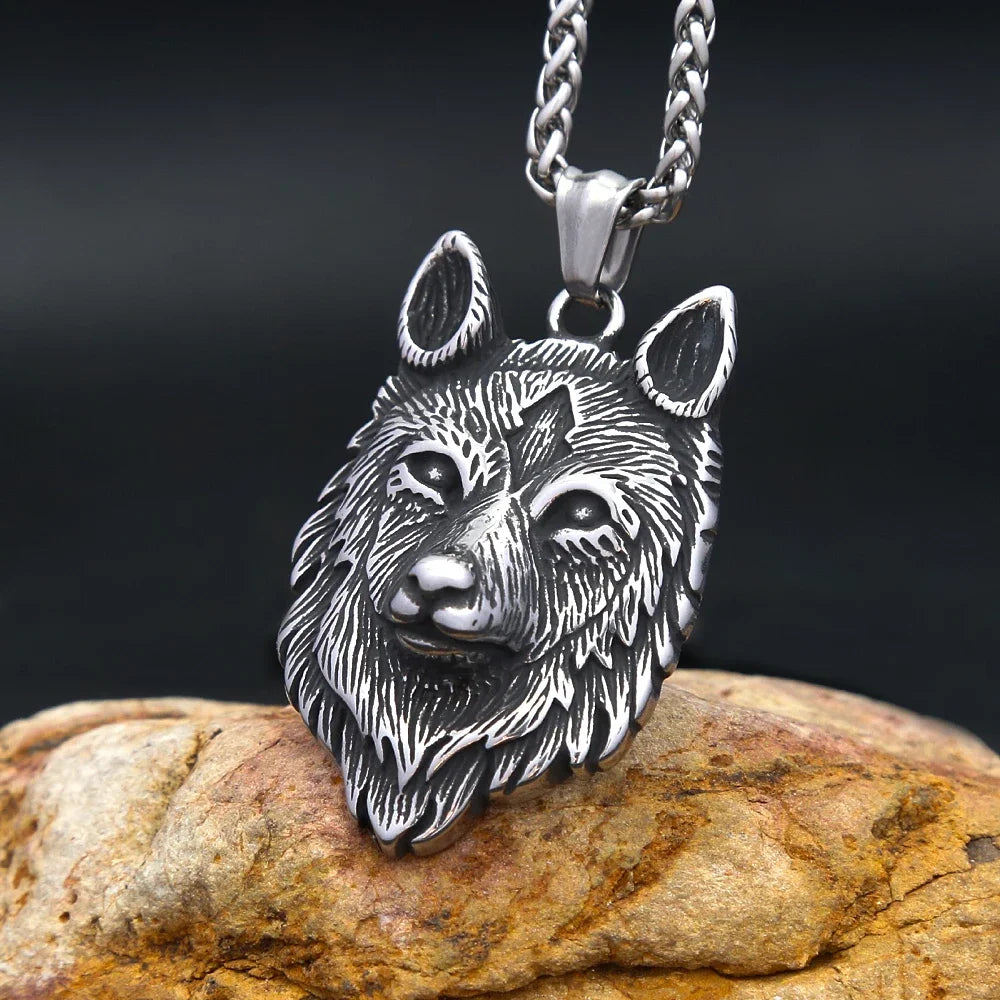 Vintage Nordic Wolf Head Pendant Stainless Steel Viking Animal Necklace For Men Women Unique Amulet Jewelry Gifts