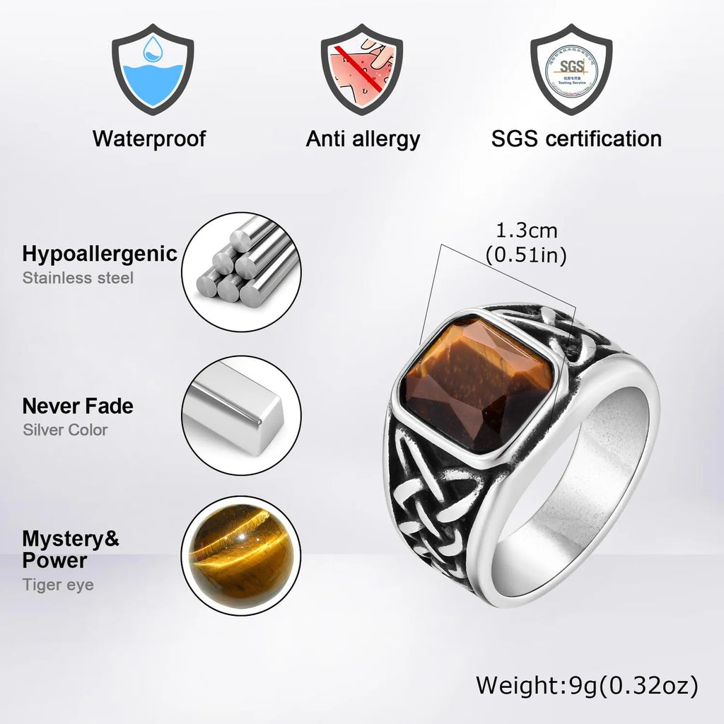Viking Knot Natural Stone Signet Ring