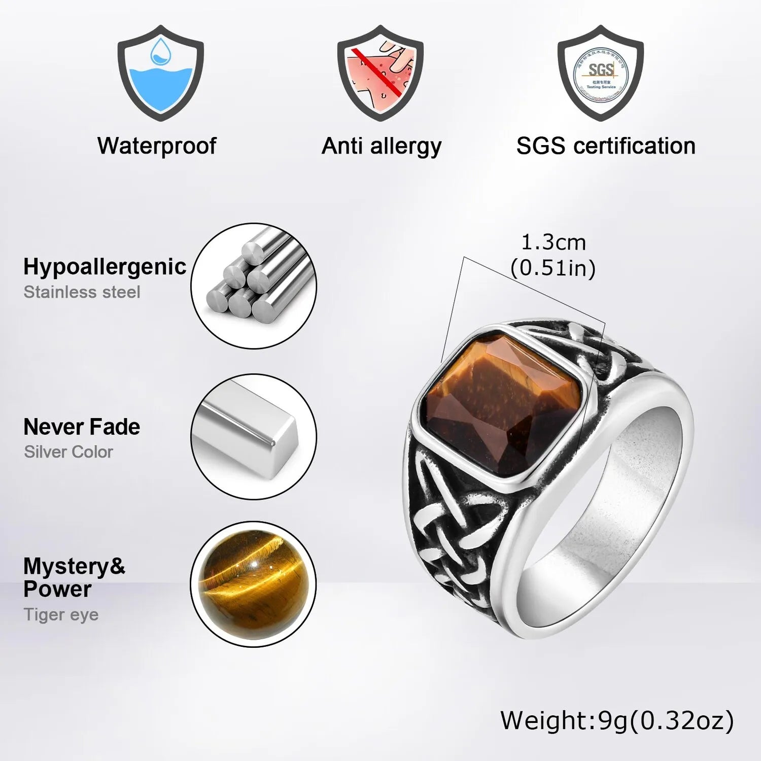 Viking Knot Natural Stone Signet Ring