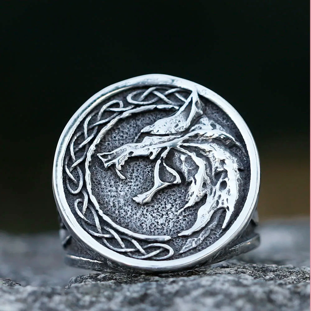 Viking Wolf Head Ring Odin Amulet — Stainless Steel