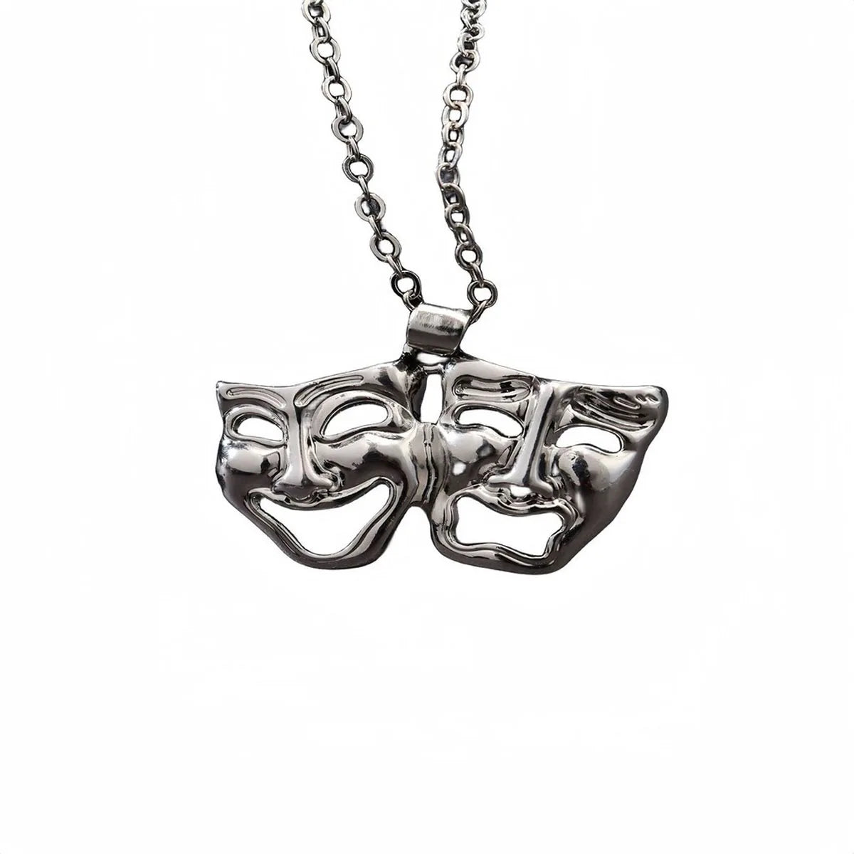 Tragedy Comedy Mask Pendant Necklace — Silver