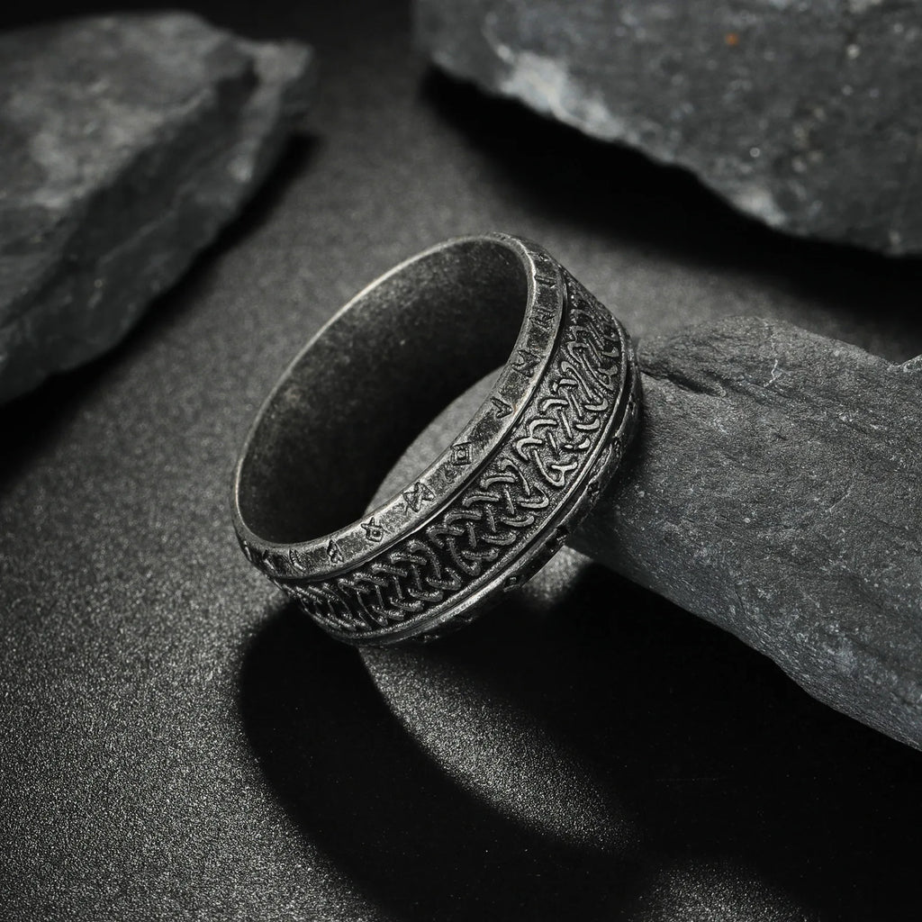 Antique Rune Pattern Engraved Stainless Steel Ring for Men Viking Punk Gothic Edgy Jewelry Mystic Biker Accessories