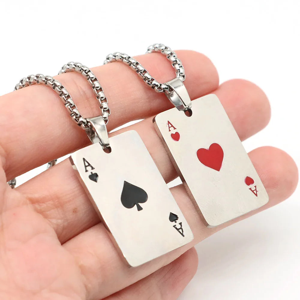 Statement Ace of Spades Poker Card Necklace — Stainless Steel