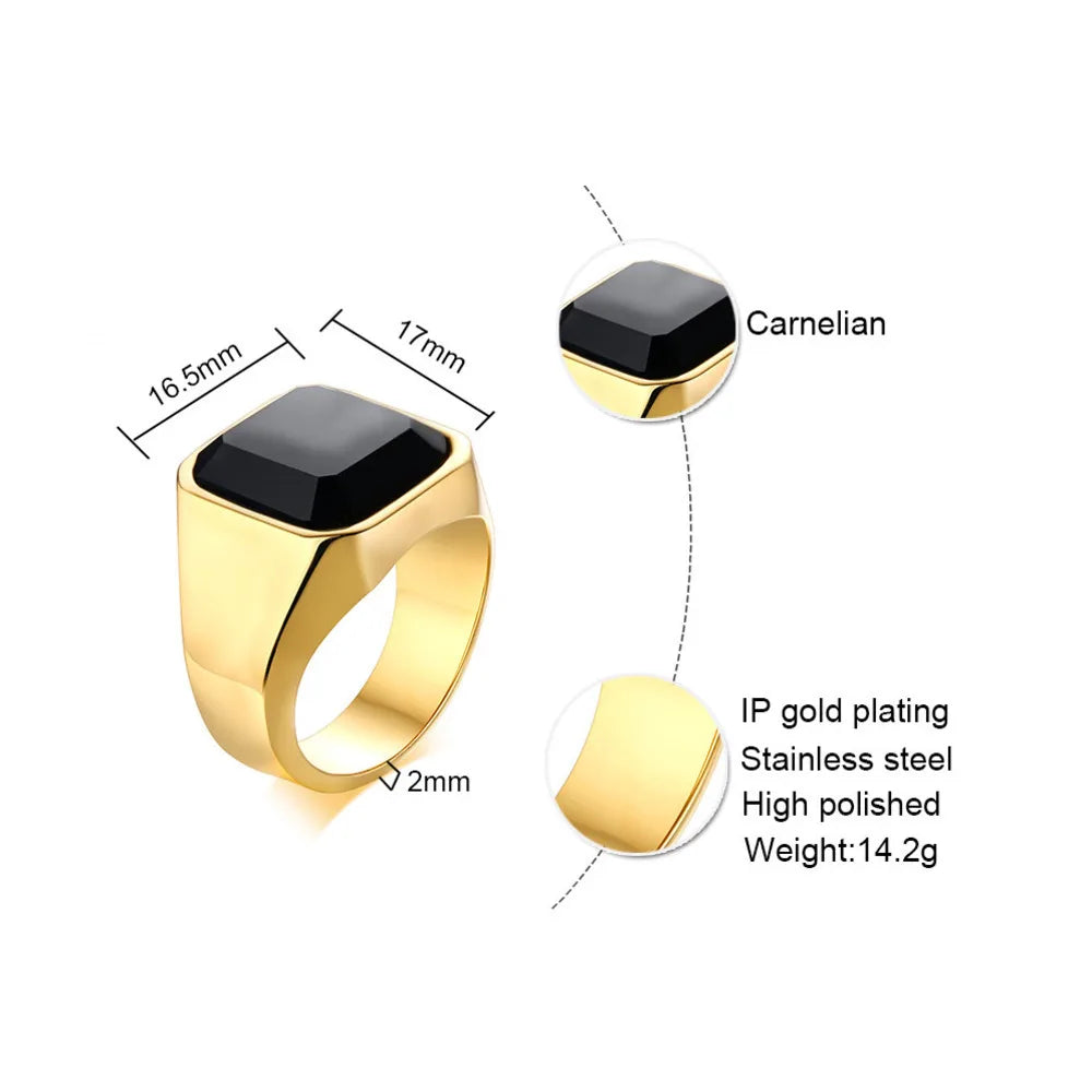 Black Stone Signet Ring — Gold