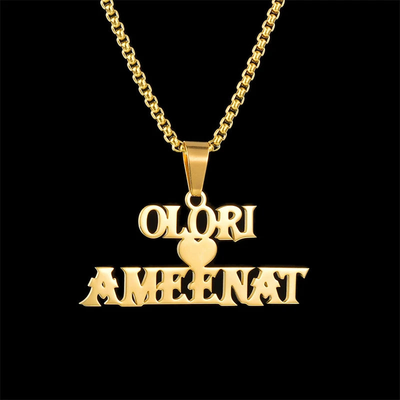 Atoztide 50cm Personalized Custom Names Pendant Necklace Stainless Steel Gold Color Cuban Thick Chain for Men Women Jewelry Gift
