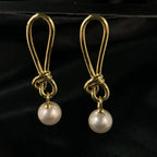 18K Gold Knot Pearl Stud Earrings — Gold