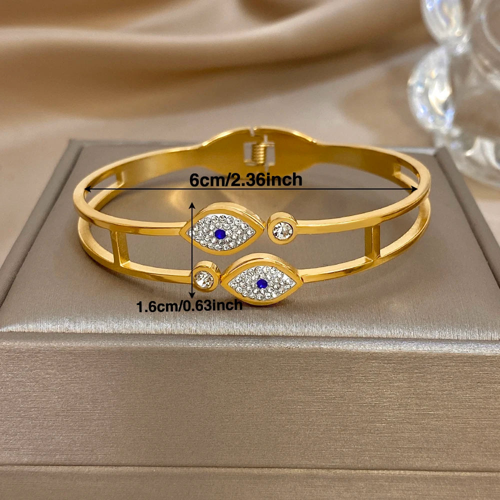 Greatera Three Devil's Eyes Bracelet For Women Men Simple Gold Color Plating Geometry Creative Stainless Steel Charm