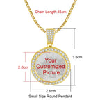 Large Round Photo Customized Pendant Necklace For Women Men Full Zirconia Neck Chain Hiphop Jewelry Memory Couple