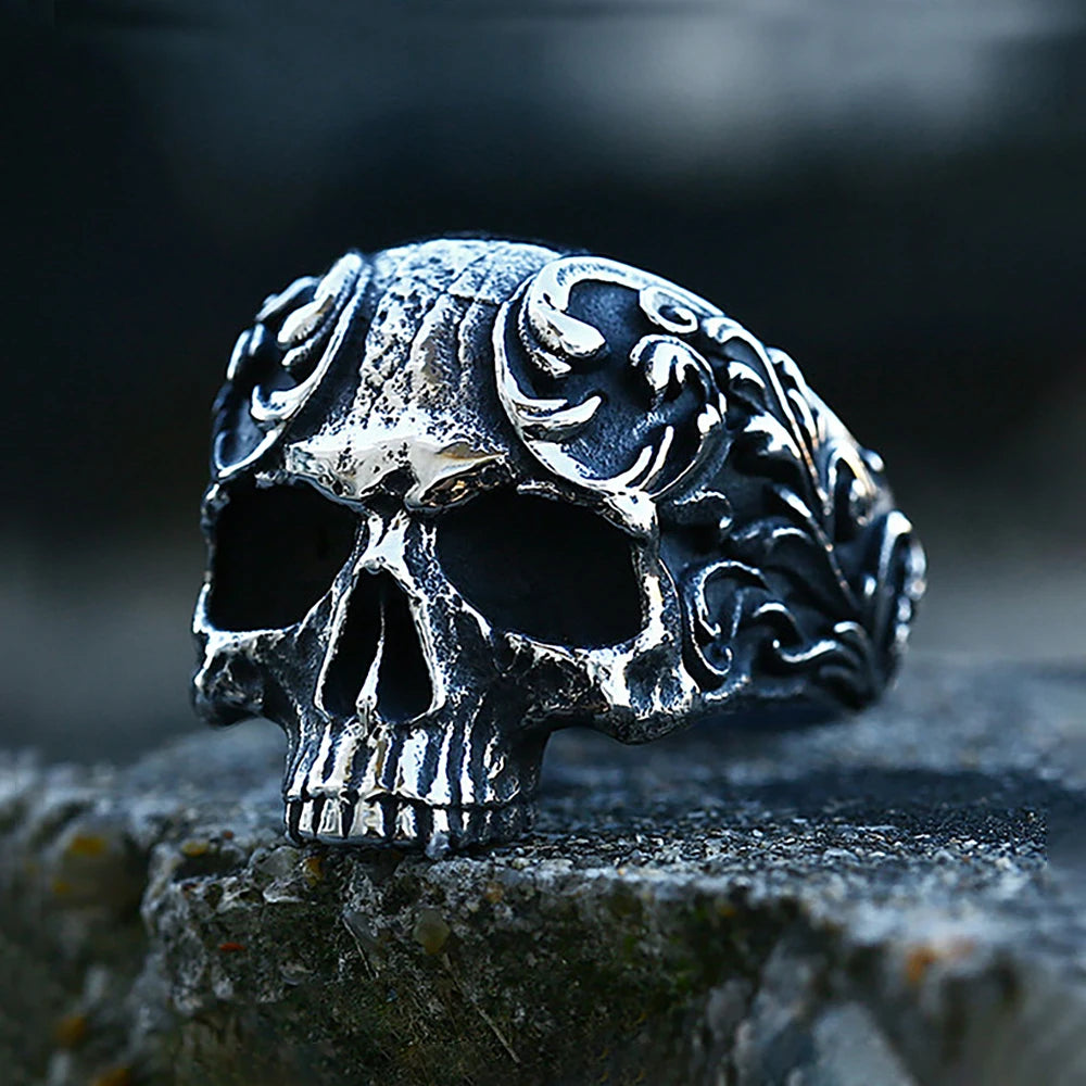 Gothic Skull Steel Ring Vintage Carved Punk 316L