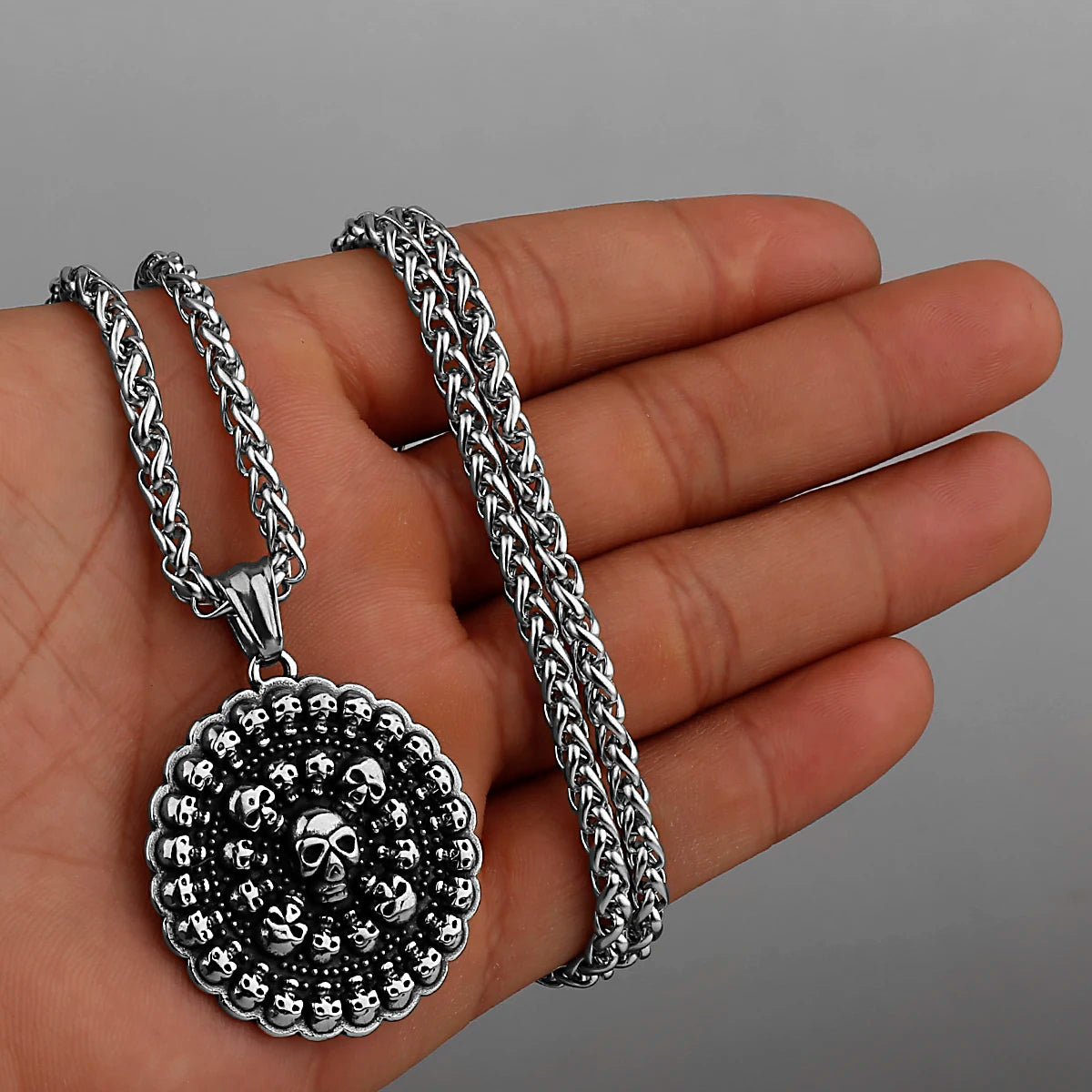 Neo-Gothic Skull Pendant Necklace — Stainless Steel