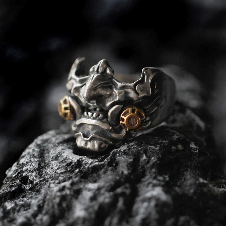 Cyberpunk Mask Statement Ring — Stainless Steel
