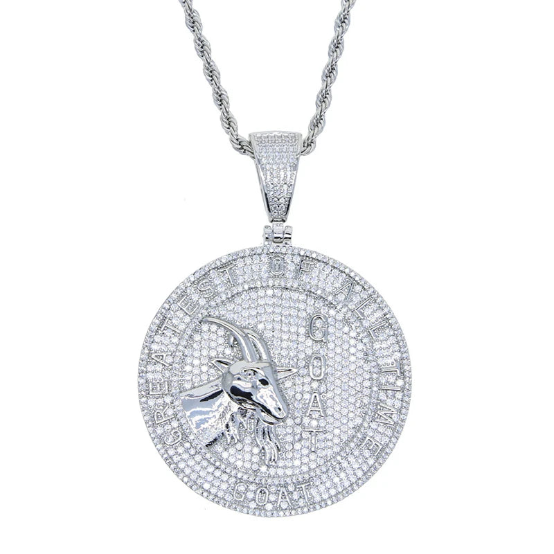 Hip Hop 5A+ CZ Stone Bling Ice Out Goat Round Pendants Necklace for Men Rapper Jewelry Gold Silver Color