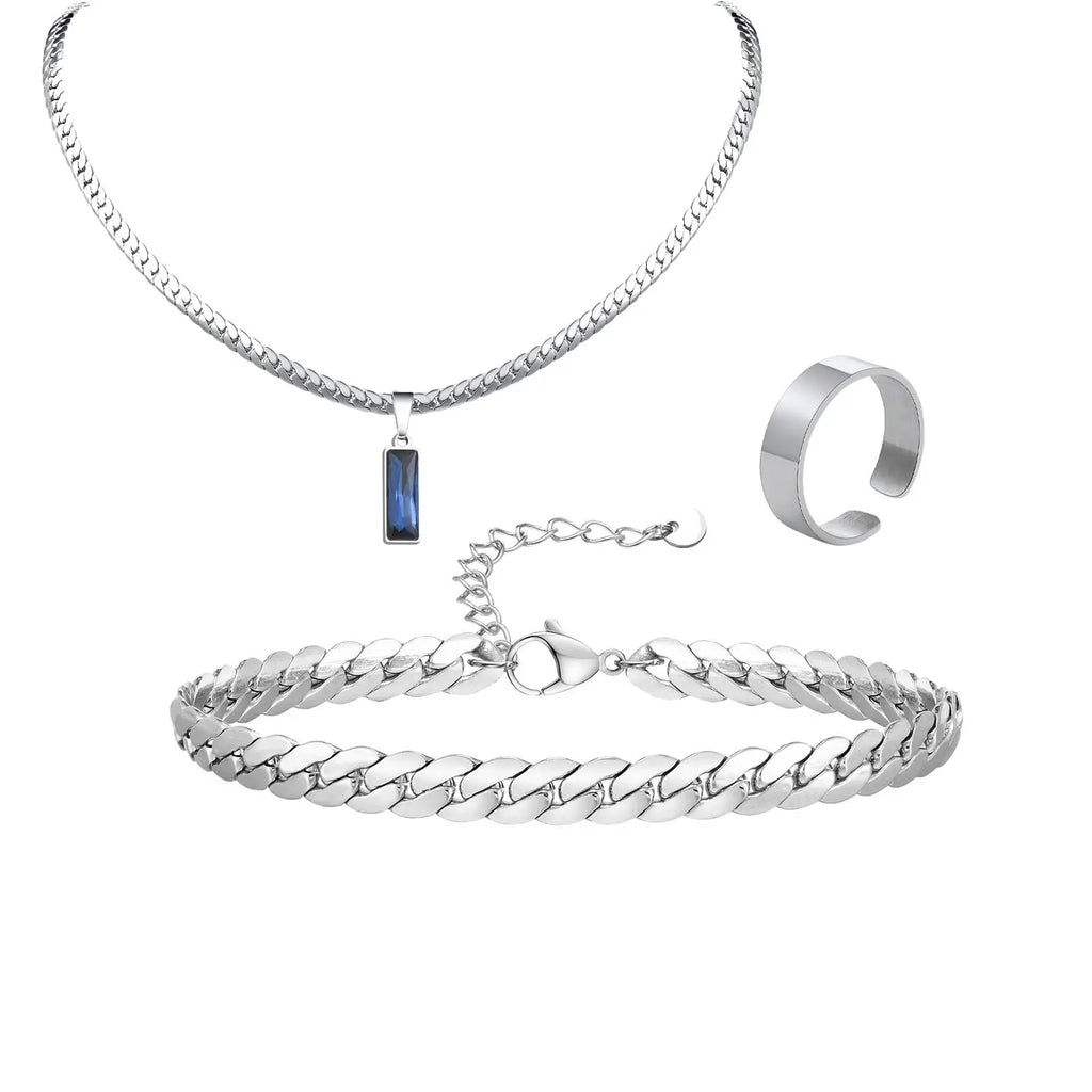Cuban Stone Chain Jewelry Set — Stainless Steel