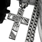 Hip Hop Punk Crown of Thorns Jesus Cross Necklace for Men Stainless Steel Gold Plated Crucifix Pendant Necklaces