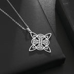 Silver Color Stainless Steel Pattern Witch Knot Pendant Necklace Celtic Knot Lucky Jewelry Christmas Gift for Friends Family