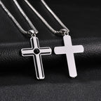 Vnox Men Cross Necklace, Stainless Steel Black Onyx Enamel Cross Pendant, 60cm Box Chain Religious Faith Jewelry Gift