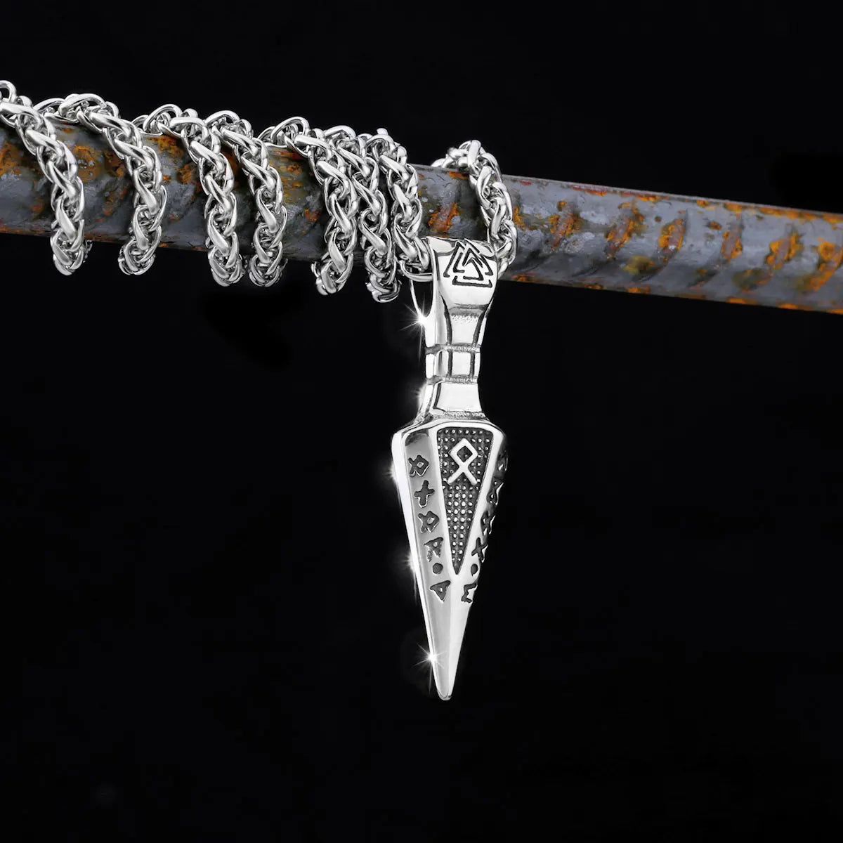 Men Viking Stainless Steel Necklace Double-sided Gold Color Norse Spear Pendant Thor Hammer Vegvisir Amulet