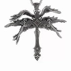 Retro Gothic Jesus Wings Cross Pendant Necklace Jewelry for Men Women Large Vintage Dark Punk Religious Amulet