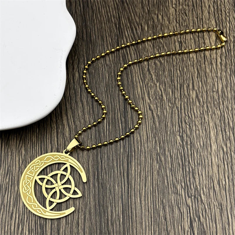 Celtic Gold Pendant Crescent Moon Witch's Knot