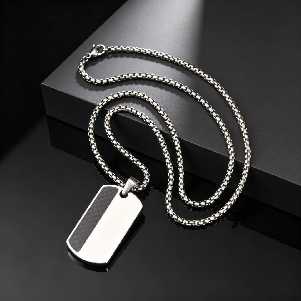 Men's Stylish Dog Tag Pendant Necklace, Stainless Steel Geometric Dog Tag Necklace, Fashion Casual Jewelry Gifts for